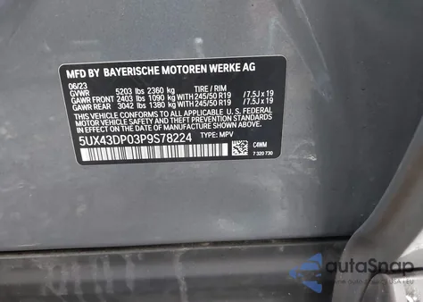 2023 BMW X3 Sdrive30I from USA, damaged, VIN 5UX43DP03P9S78224